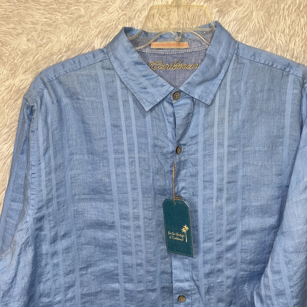 Roundtree & Yorke Caribbean Shirt Men's XL Blue Linen Blend Long Sleeve Casual - Picture 3 of 9